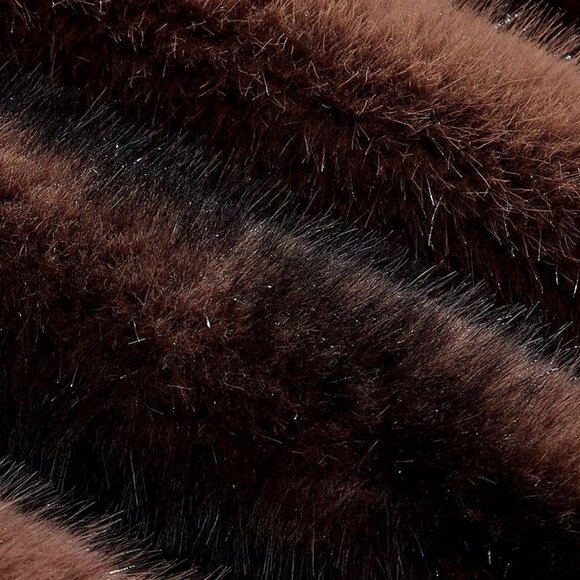 Brown elegantWomen's Two-Tone Faux Fur Collar Thick teddy belted Jacket - Picture 7 of 10